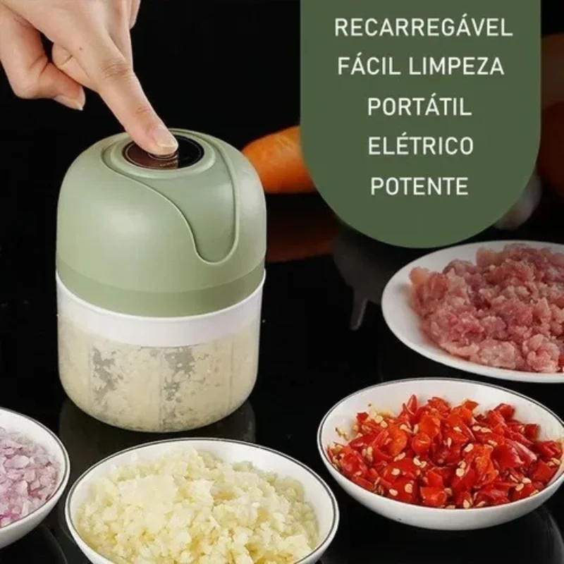 Mini Triturador De Alimentos Elétrico com 3 Lâminas de Aço Inox USB 250ml Bivolt