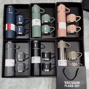Kit Garrafa Térmica, Conjunto com 3 Xícaras, Frasco a Vácuo 500ml