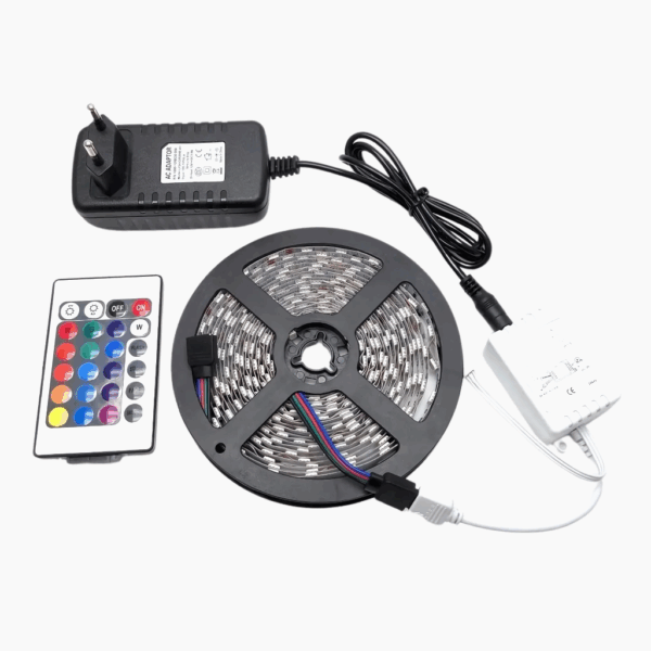 Fita LED RGB 5050 Rolo 5m Ip65 com Controle Remoto e Fonte Bivolt 12V - Imagem 5