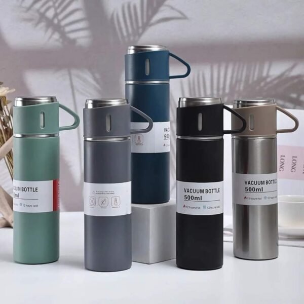 Kit Garrafa Térmica, Conjunto com 3 Xícaras, Frasco a Vácuo 500ml - Imagem 2
