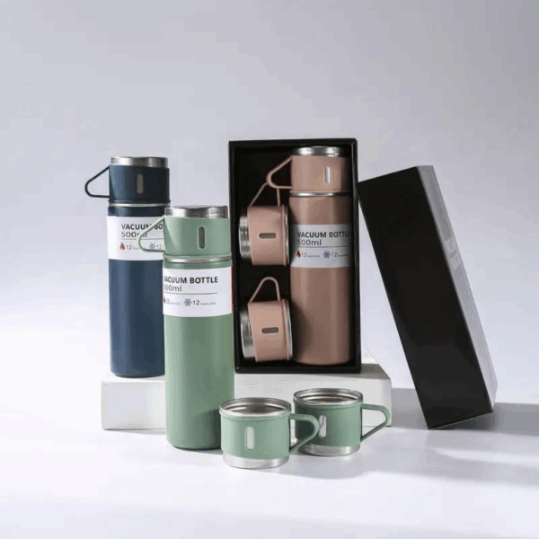 Kit Garrafa Térmica, Conjunto com 3 Xícaras, Frasco a Vácuo 500ml - Imagem 3