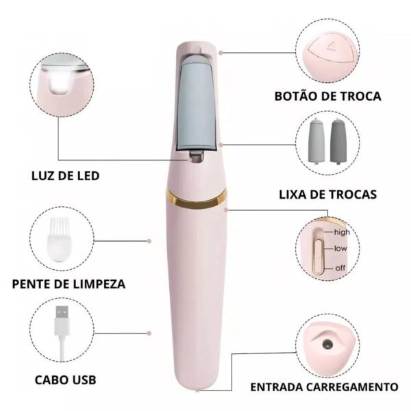 Lixador Para Pés Elétrico - Removedor de Calos e Rachaduras Portátil e Recarregável - Imagem 2