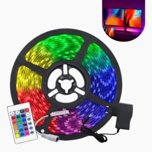 Fita LED RGB 5050 Rolo 5m Ip65 com Controle Remoto e Fonte Bivolt 12V