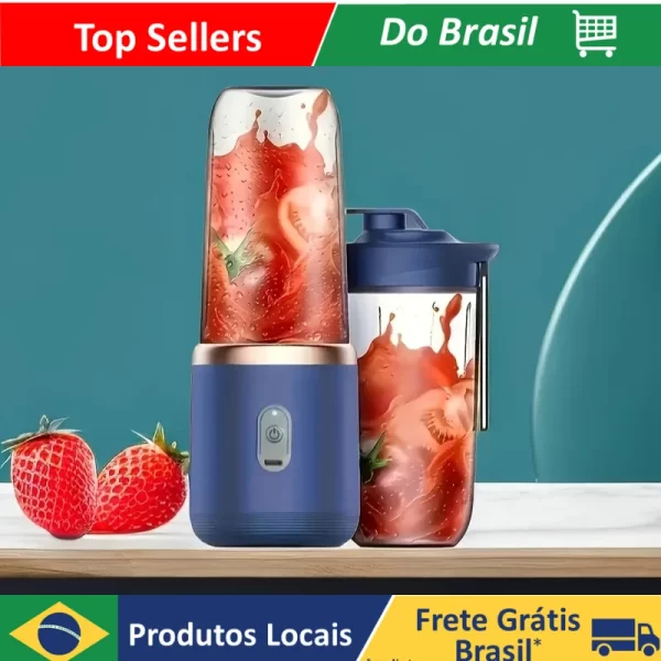 Mini Liquidificador Portátil Bateria Recarregável USB e 6 Lâminas de Aço Inox - Mixer Juicer Cup 300ML