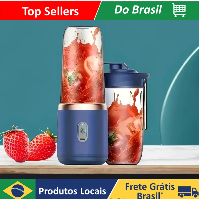 Mini Liquidificador Portátil Bateria Recarregável USB e 6 Lâminas de Aço Inox - Mixer Juicer Cup 300ML