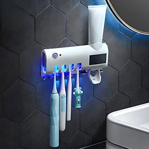 Suporte e Higienizador de Escova De Dentes Com Esterilizador UV e Dispenser Automático para Pasta De Dente - Imagem 4