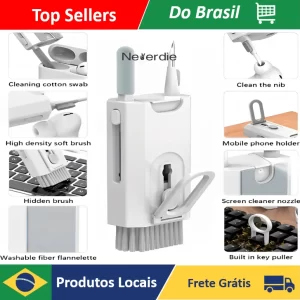 Kit Limpeza de Eletrônicos Multifuncional 8 em 1 – Teclado, Fone, Celular, Computador, Removedor de Teclas e Mais