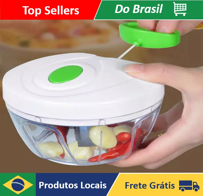 Mini Processador Manual Triturador de Alimentos 500ML 3 Lâminas Inox