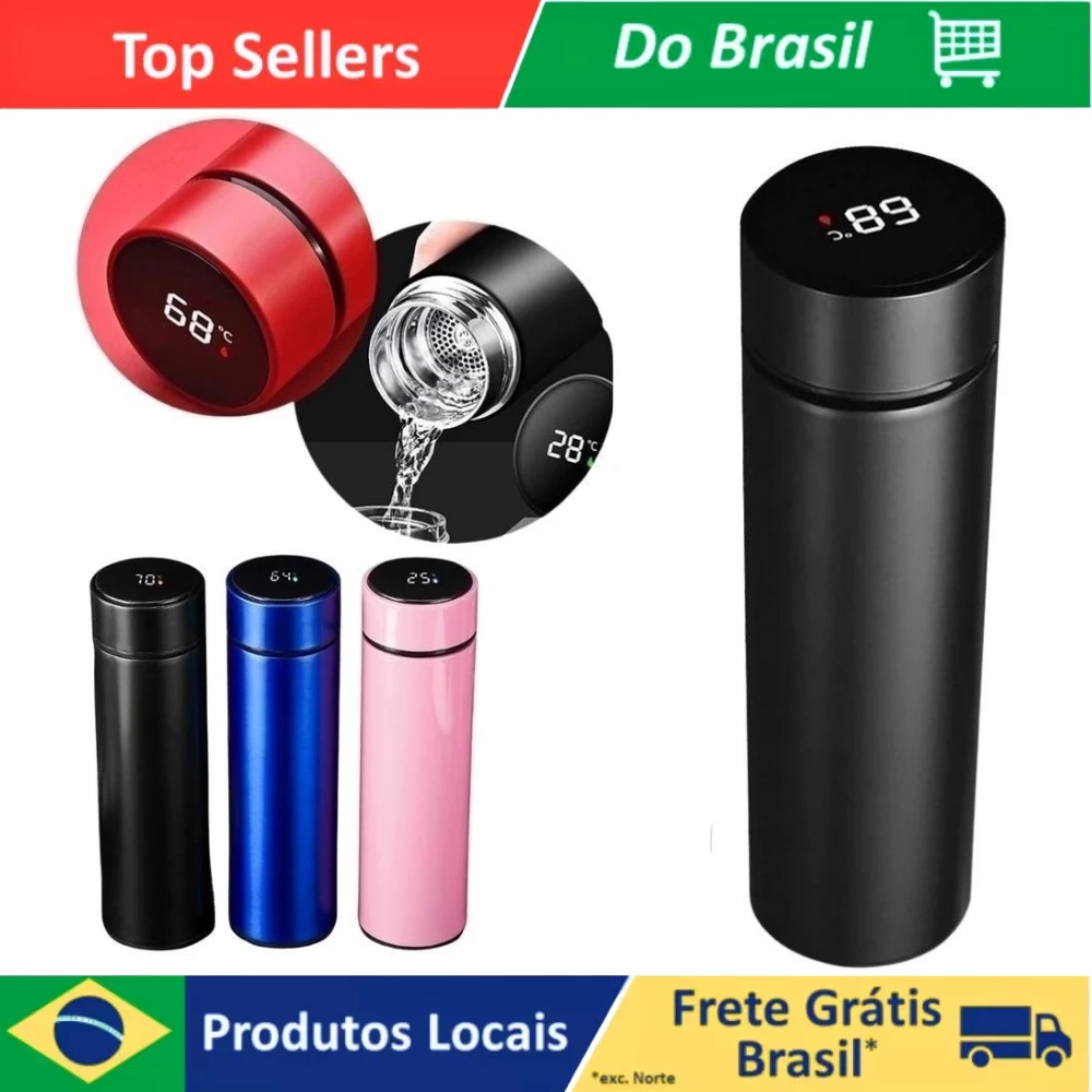 Garrafa Térmica Inox Inteligente Com Medidor De Temperatura Visor Digital LED