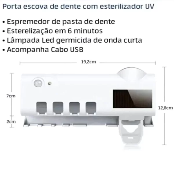 Suporte e Higienizador de Escova De Dentes Com Esterilizador UV e Dispenser Automático para Pasta De Dente - Imagem 5
