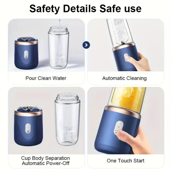 Mini Liquidificador Portátil Bateria Recarregável USB e 6 Lâminas de Aço Inox - Mixer Juicer Cup 300ML - Imagem 6