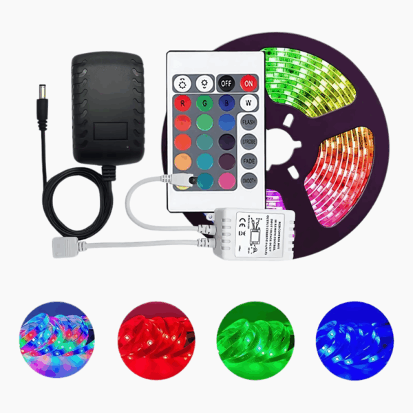 Fita LED RGB 5050 Rolo 5m Ip65 com Controle Remoto e Fonte Bivolt 12V - Imagem 3