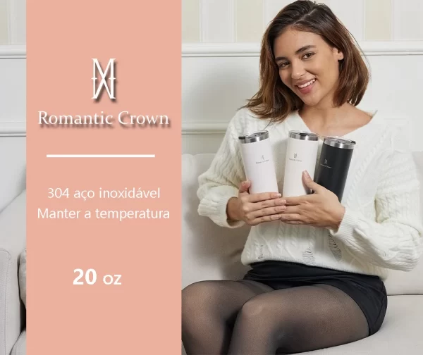 Copo Térmica 600ml Inox Anti-vazamento - Romantic Crown - Imagem 7