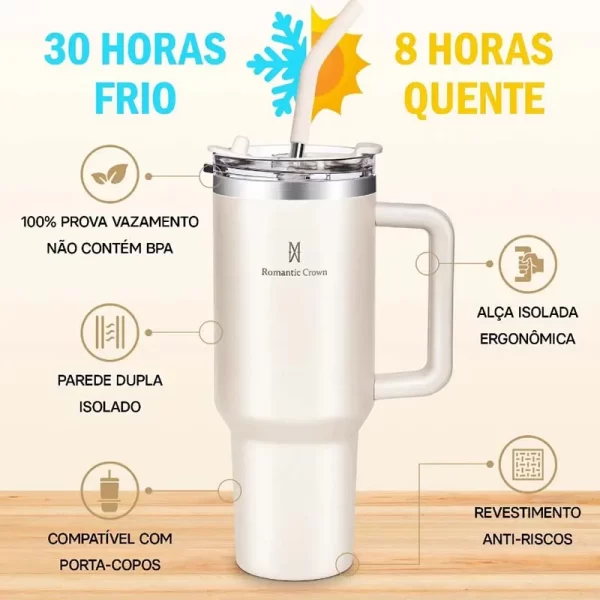 Romantic Crown Copo Térmico Inox 1,2L com Alça, Tampa e Canudo Inox - Imagem 4