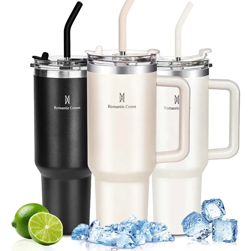 Romantic Crown Copo Térmico Inox 1,2L com Alça, Tampa e Canudo Inox