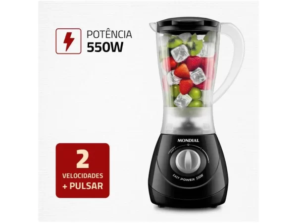 Liquidificador Mondial Easy Power L-550-W Preto 2 Velocidades 550W - 220V - Imagem 4