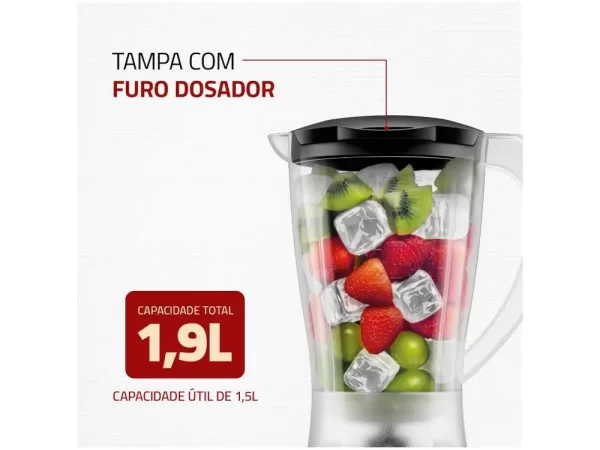 Liquidificador Mondial Easy Power L-550-W Preto 2 Velocidades 550W - 220V - Imagem 6