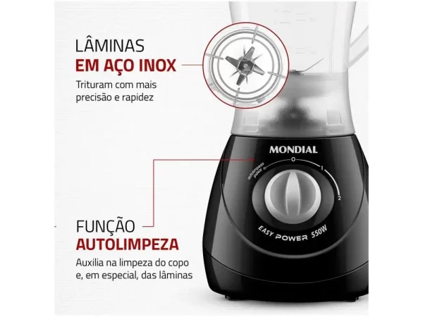 Liquidificador Mondial Easy Power L-550-W Preto 2 Velocidades 550W - 220V - Imagem 7