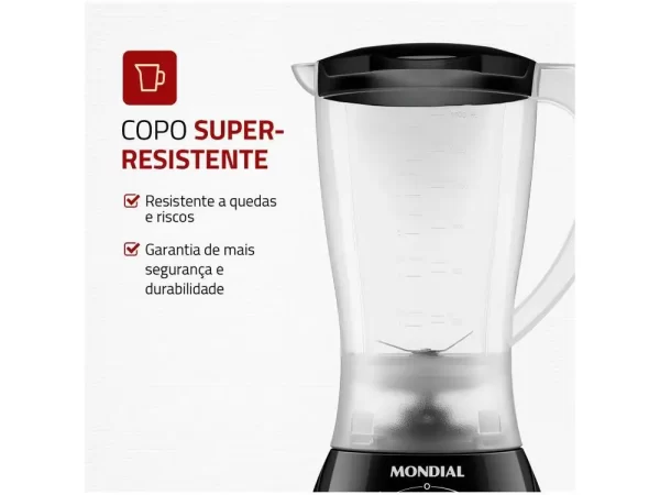 Liquidificador Mondial Easy Power L-550-W Preto 2 Velocidades 550W - 220V - Imagem 5