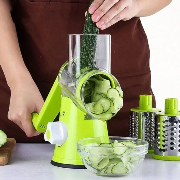 Ralador Fatiador Multiuso Legumes Alimentos Manual Travas 3 Lâminas Aço Inox - Imagem 3