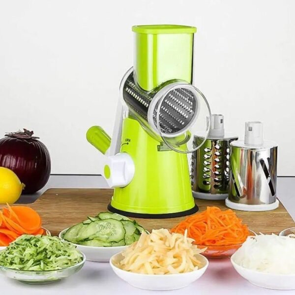 Ralador Fatiador Multiuso Legumes Alimentos Manual Travas 3 Lâminas Aço Inox - Imagem 4